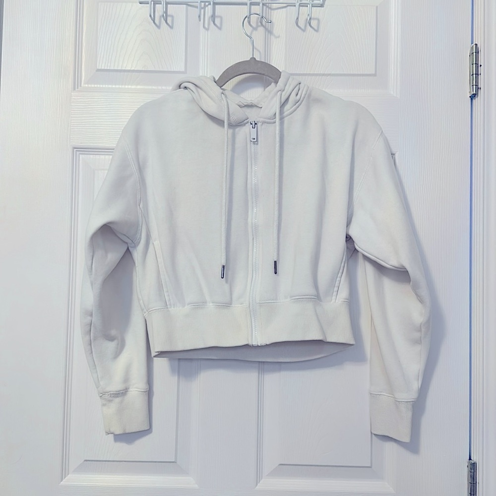 White cropped zip-up hoodie